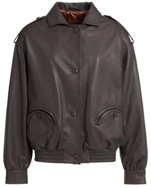 Blazé Milano Charlie Leather Bomber Jacket - Grey