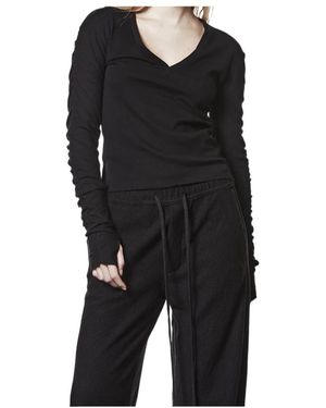 Thom Krom V-Neck Gathered-Sleeve Top - Black