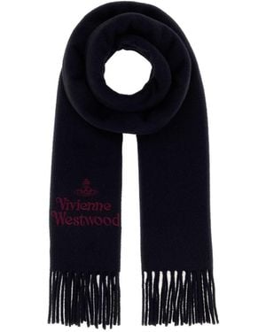 Vivienne Westwood Embroidered Logo Fringe Scarf - Green