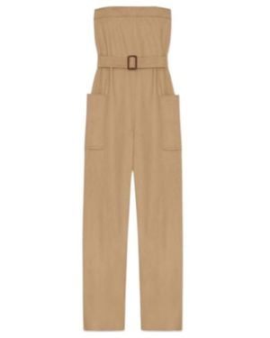 Saint Laurent Cotton Gabardine Jumpsuit - Natural