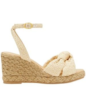 Stuart Weitzman Open-Toed Buckle Wedge Sandals - Natural