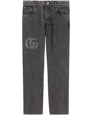 Gucci Logo Detailed Slim Fit Denim Jeans - Gray