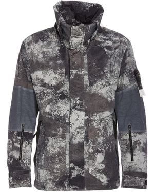 Stone Island All-Over Patterned Hooded Jacket - Grey