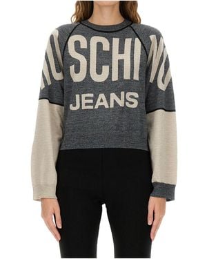 Moschino Jeans Inlaid Logo Knitted Jumper - Black