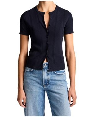 Vince Short-Sleeve Knitted Cardigan - Blue