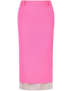 The Attico Layered Striped Wool-Twill Midi Skirt - Pink