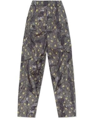 Ganni Floral-Print Cargo Trousers - Grey