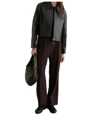 Low Classic Zip-Front Cropped Leather Jacket - Black