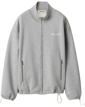 Miu Miu Cotton Fleece Zipper Sweatshirt - Grey