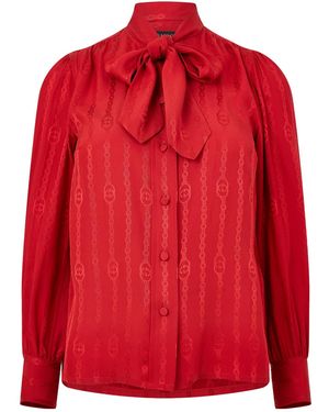 Gucci Long Sleeve Jacquard Blouse - Red