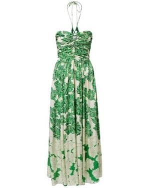 Poupette Avril Floral Halterneck Satin Maxi Dress - Green