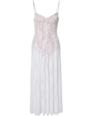 Norma Kamali Semi-Sheer Lace Slip Dress - White
