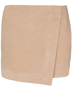 Balmain Suede Wrap Mini Skirt - Natural