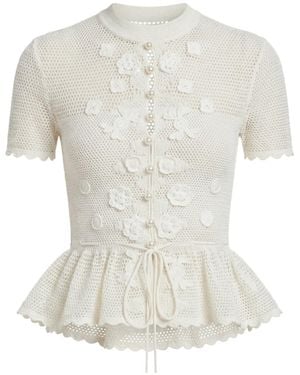 Self-Portrait Floral Crochet Top - White