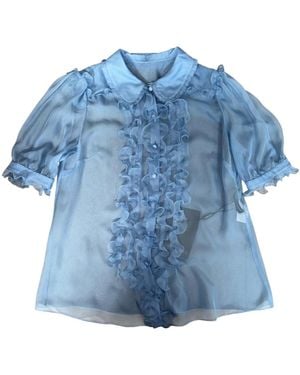 Dolce & Gabbana Ruffle Detailed Short-Sleeved Shirt - Blue