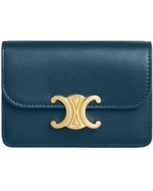 Celine Card Holder With Flap Triomphe - Blue