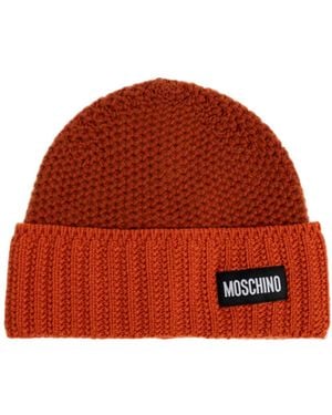 Moschino Logo Patch Knitted Hat - Red