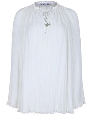 Lanvin V-Neck Pleated Blouse - White