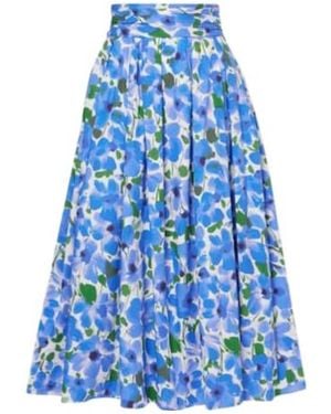 Carolina Herrera Floral Cotton-Blend Midi Skirt - Blue