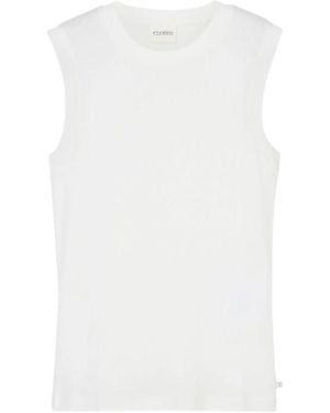 Closed Crew-Neck Sleeveless Top - White