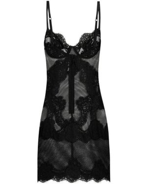 Dolce & Gabbana Lace-Trimmed Short Dress - Black