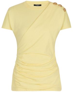 Balmain Buttons Draped T-Shirt - Yellow