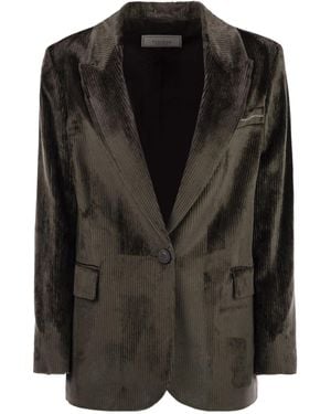 Peserico Velvet Striped Blazer - Black