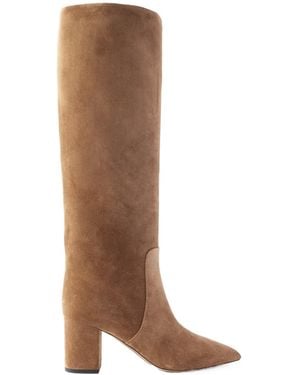 Paris Texas Solid Colour Suede Knee Boots - Brown