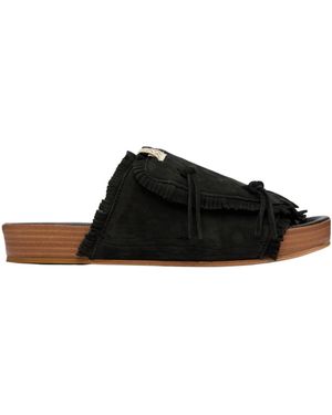 Visvim Christo Shaman Folk Fringed Mules - Black