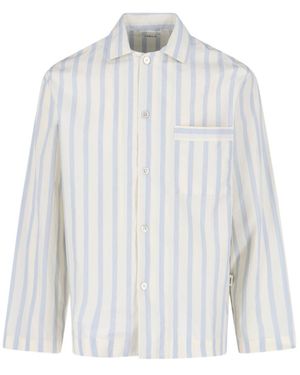 Tekla Striped Long-Sleeved Shirt Pyjamas - White