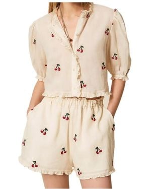 Twinset Cherry Embroidered Shorts - Natural