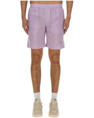 MSGM Logo Embroidered Thigh-Length Shorts - Purple