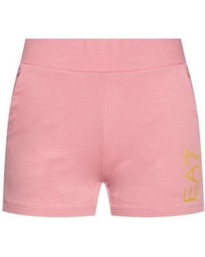 EA7 Logo Print Fitted Shorts - Pink