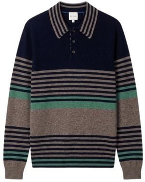 Paul Smith Striped Polo-Collar Sweater - Blue
