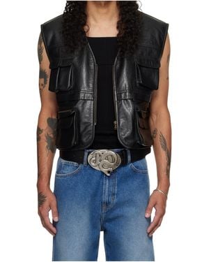Lu'u Dan V-Neck Faux Leather Work Vest - Black