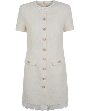 Self-Portrait Lace-Trimmed Bouclé Dress - Gray