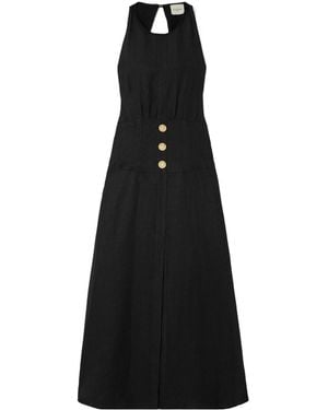 LeKasha Backless Linen Halter Midi Dress - Black