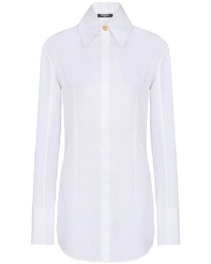 Balmain Button-Up Long-Sleeved Poplin Shirt - White