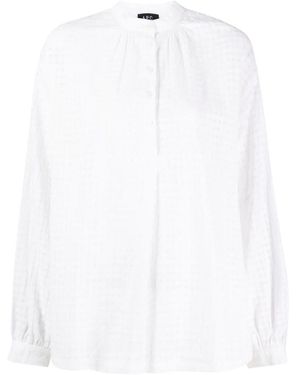 A.P.C. Check Pattern Long-Sleeved Blouse - White