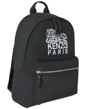 KENZO Logo Embroidered Zipped Backpack - Black