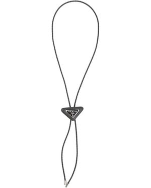 Prada Triangle Leather Tie - White