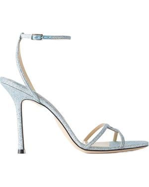 Jimmy Choo Leo 100 Glittered Leather Sandals - White