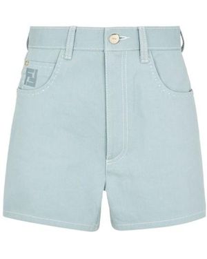 Fendi Ff Embroidered Denim Shorts - Blue