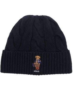 Polo Ralph Lauren Cable Knit Bear Beanie Hat - Blue