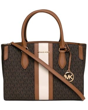MICHAEL Michael Kors Becca Medium Signature Logo Stripe Satchel - Brown