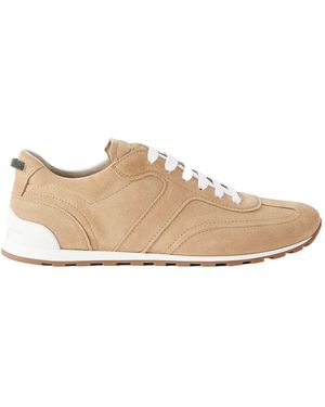 Brunello Cucinelli Embellished Suede Trainers - Natural