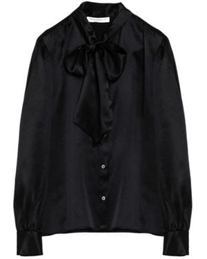 Alessandra Rich Bow-Tie Button-Down Top - Black