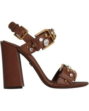 Dolce & Gabbana Cowhide Keira Sandals With Embellishments - Brown