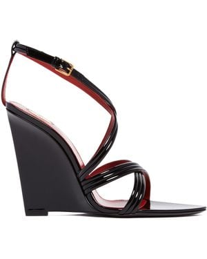 Saint Laurent Open Toe Wedge Sandals - Black