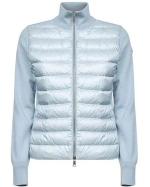 Moncler Down-Paneled Zip-Up Cardigan - Blue